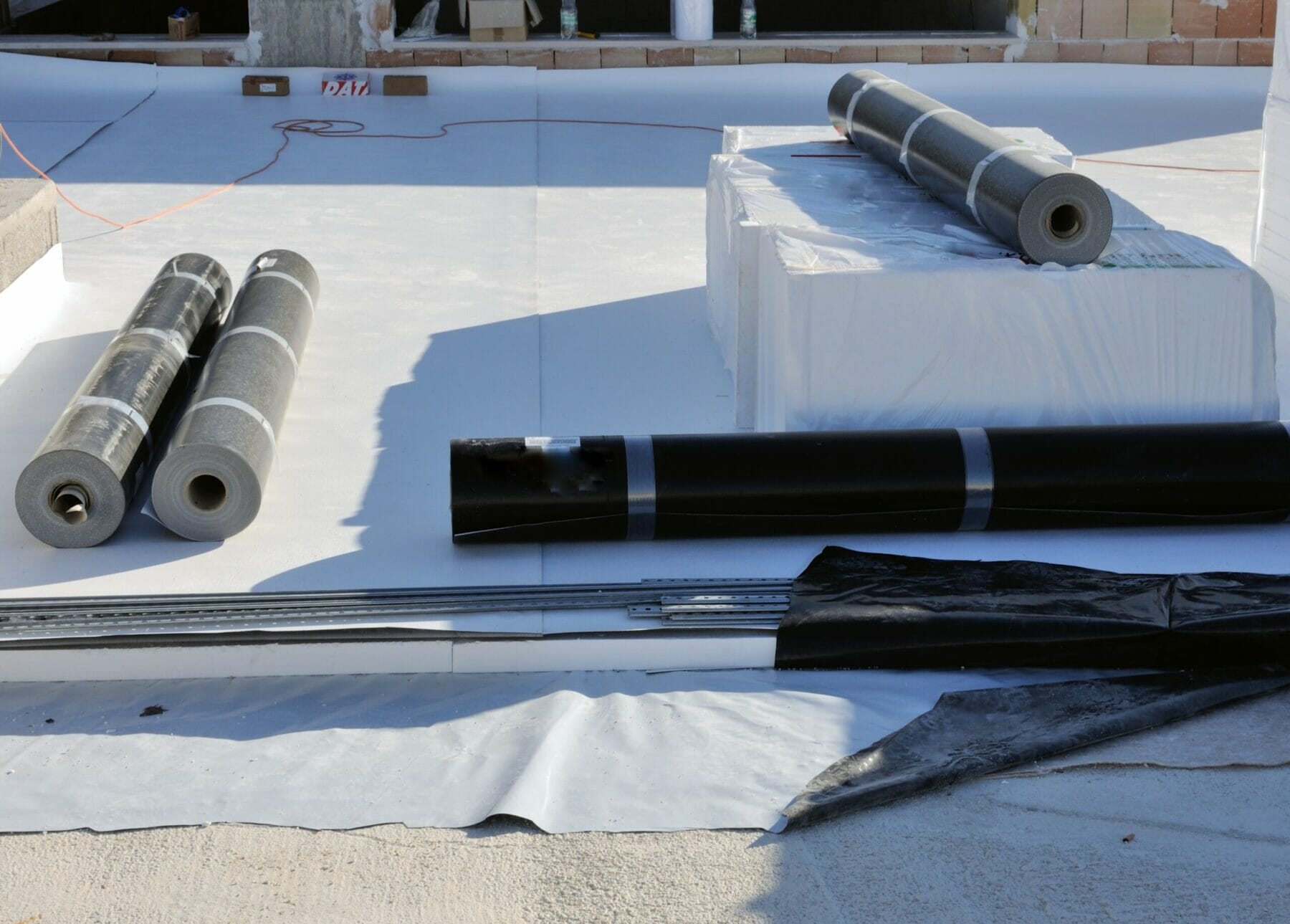 Flat top roofing materials on roof